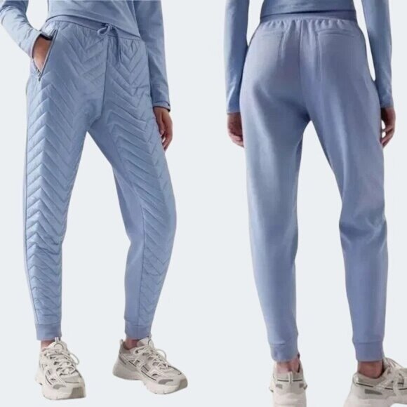 Athleta Womens Apres Ski Down Quilted Jogger Pants Heron Blue Drawstring 12P - Picture 1 of 16